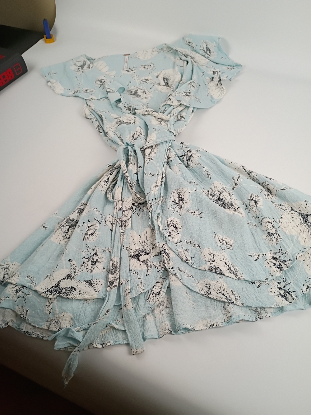 Free People Light Blue Floral Wrap Midi Dress